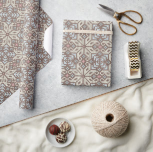 Papel De Presente Padrão de Tricô Fair Isle Aconchegante de Natal