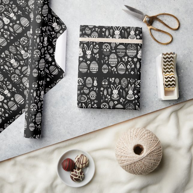 Papel De Presente Padrão de trilha de coelho preto e branco (Artesanato)