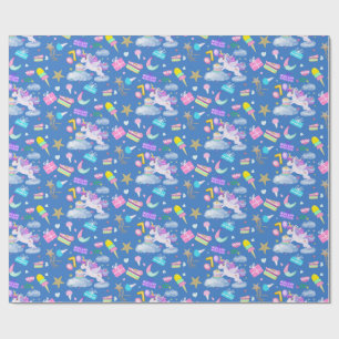Papel De Presente Padrão de Unicórnio Azul de 7º Aniversário