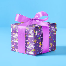 Papel De Presente Padrão de Unicórnio de 2º Aniversário de Cor Roxa