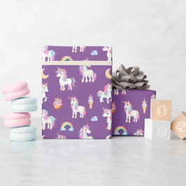 Papel De Presente Padrão de Unicórnio Roxo