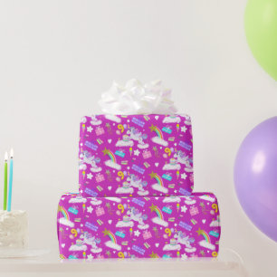 Papel De Presente Padrão de Unicórnio Roxo de Aniversário de 9 Anos