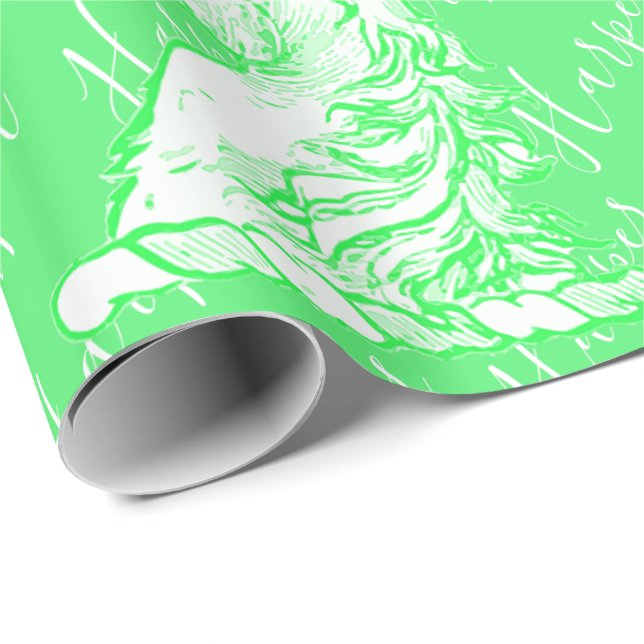 Papel De Presente Padrão de Unicórnio Verde Mágico - Harper (Ponta do rolo)