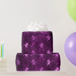 Papel De Presente Padrão de Unicórnios com Glitter Glam em Tom Roxo