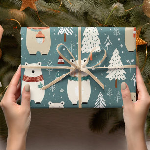 Papel De Presente Padrão de Urso de Natal
