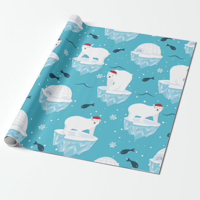Papel De Presente Padrão de Urso Polar de Natal (Desenrolado)