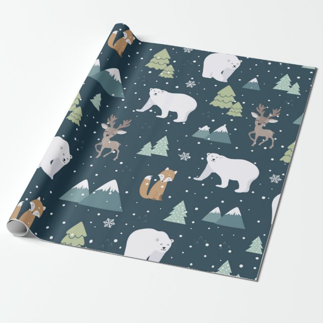 Papel De Presente Padrão de Urso Polar de Natal (Desenrolado)
