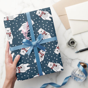 Papel De Presente Padrão de urso polar neve fofo azul