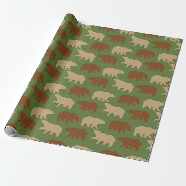 Papel De Presente Padrão de Urso Rústico (Desenrolado)