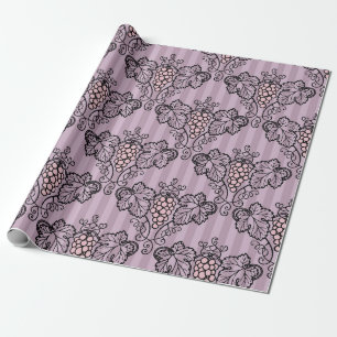 Papel De Presente Padrão de Uvas Vintage Roxo e Preto