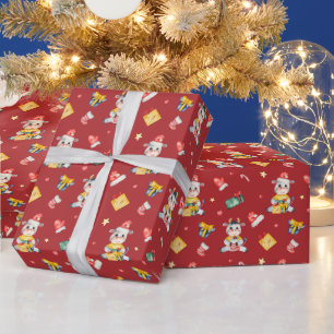 Papel De Presente Padrão de Vaca de Cobra de Cana Cura em Vermelho N