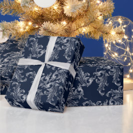 Papel De Presente Padrão de Veludo Azul-Marinho com Arco de Natal