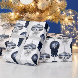 Papel De Presente Padrão de Veludo Azul Marinho de Natal