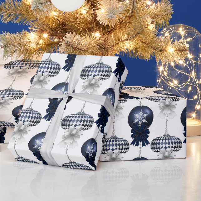 Papel De Presente Padrão de Veludo Azul Marinho de Natal (Feriados)