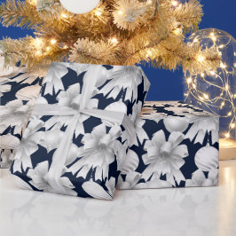 Papel De Presente Padrão de Veludo de Arco da Marinha de Natal