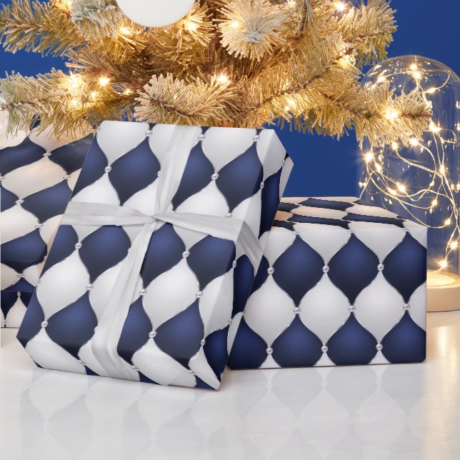 Papel De Presente Padrão de Veludo de Arco da Marinha de Natal (Feriados)