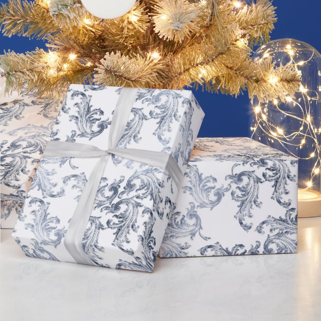 Papel De Presente Padrão de Veludo de Arco da Marinha de Natal (Feriados)