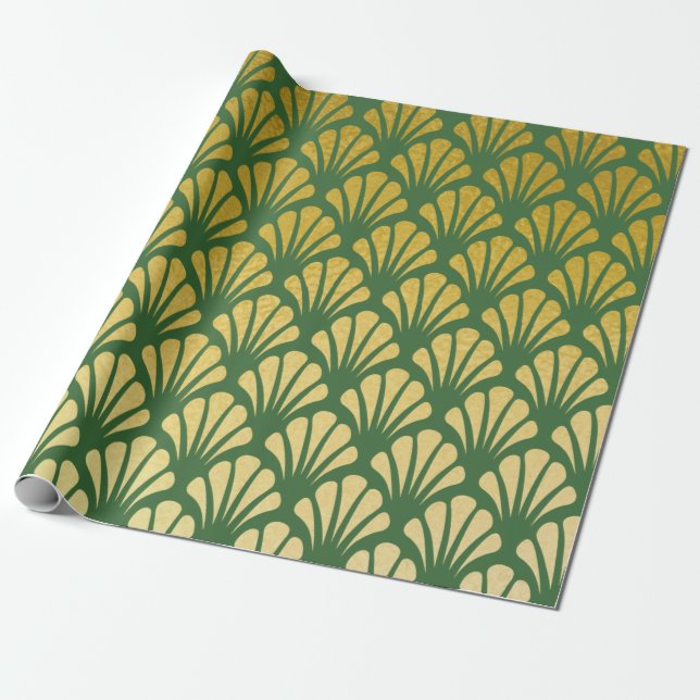 Papel De Presente Padrão de Ventilador de Deco de Arte Chic Emerald  (Desenrolado)