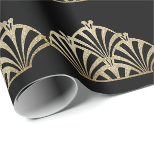 Papel De Presente Padrão de ventoinha Art deco bronze preto elegante