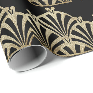 Papel De Presente Padrão de ventoinha Art deco bronze preto elegante
