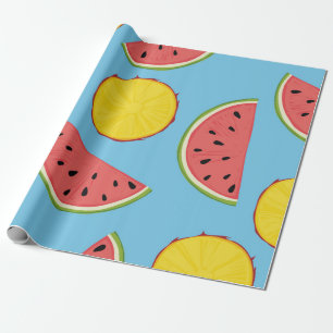 Papel De Presente Padrão de Verão com abacaxi e melancia, ba