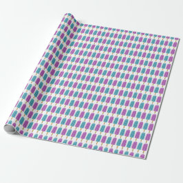 Papel De Presente Padrão de Verão de Picolé Congelado Azul e Roxo