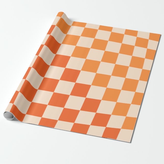 Papel De Presente Padrão de Verificação Laranja de Warp (Desenrolado)
