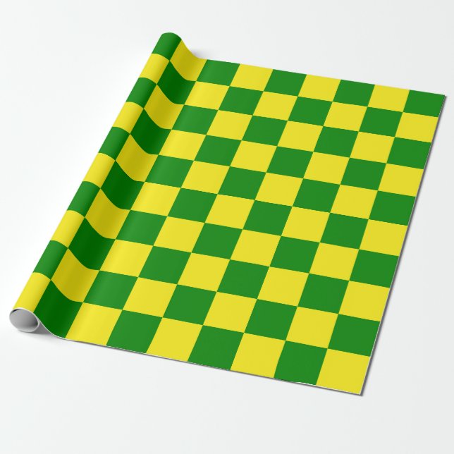 Papel De Presente Padrão de Verificação Verde Amarelo (Desenrolado)