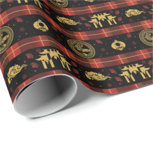 Papel De Presente Padrão de Verificação Vermelho do Tigre Chinês no