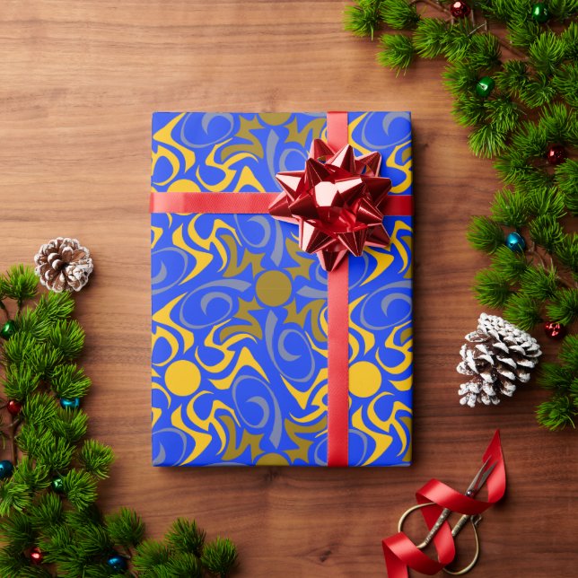 Papel De Presente Padrão de vetor azul e Ouro sem costura (Presente de Natal)