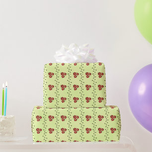 Papel De Presente Padrão de Videira Floral Vermelha em Verde Claro
