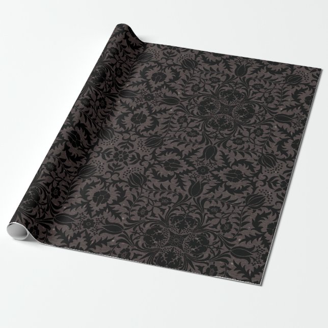 Papel De Presente Padrão de Videira Sem Costura Wm Morris Preto Carv (Desenrolado)