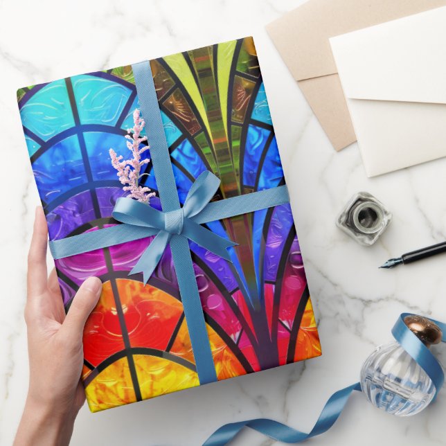 Papel De Presente Padrão de Vidro Arco-Íris Arrebatado Elegante (Presentear)