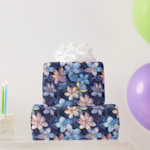 Papel De Presente Padrão de Vidro Mosaico de Flores Azuis e Rosas El