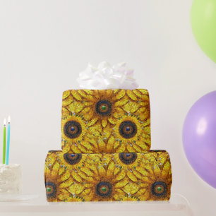 Papel De Presente Padrão de Vidro Mosaico de Girassol Amarelo Elegan