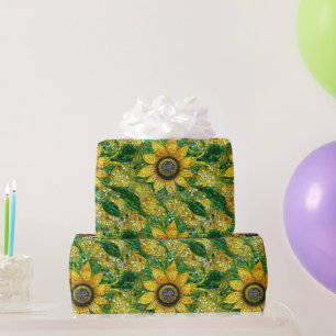 Papel De Presente Padrão de Vidro Mosaico de Girassol Amarelo Elegan