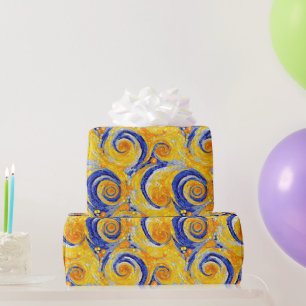 Papel De Presente Padrão de Vidro Mosaico Noite Estrelada Amarelo e