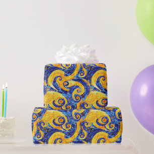Papel De Presente Padrão de vidro mosaico noturno estrelado amarelo