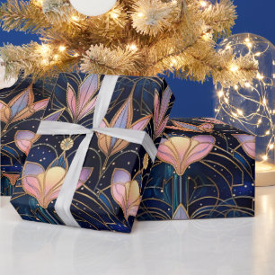 Papel De Presente Padrão de Vidro Pintado Falso de Lótus Rosa Elegan