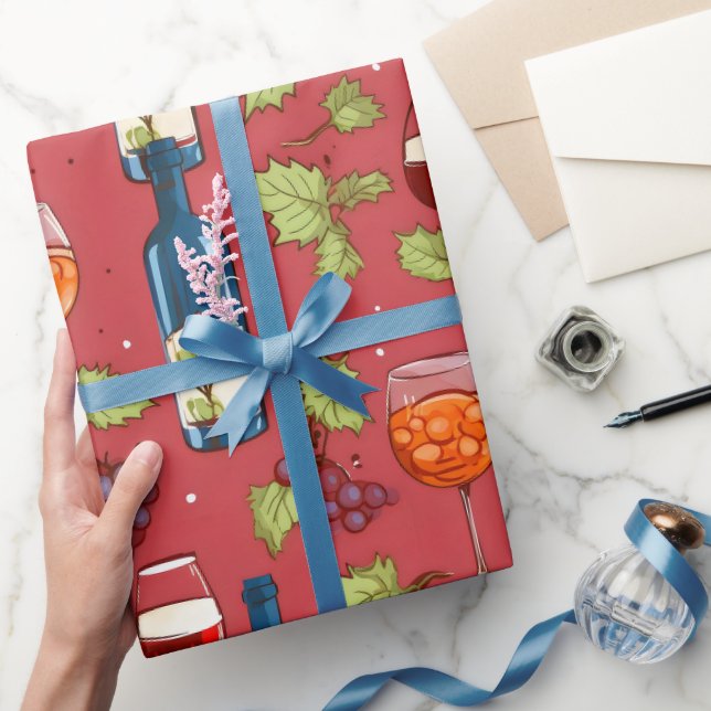 Papel De Presente Padrão de Vinho e Uva (Presentear)