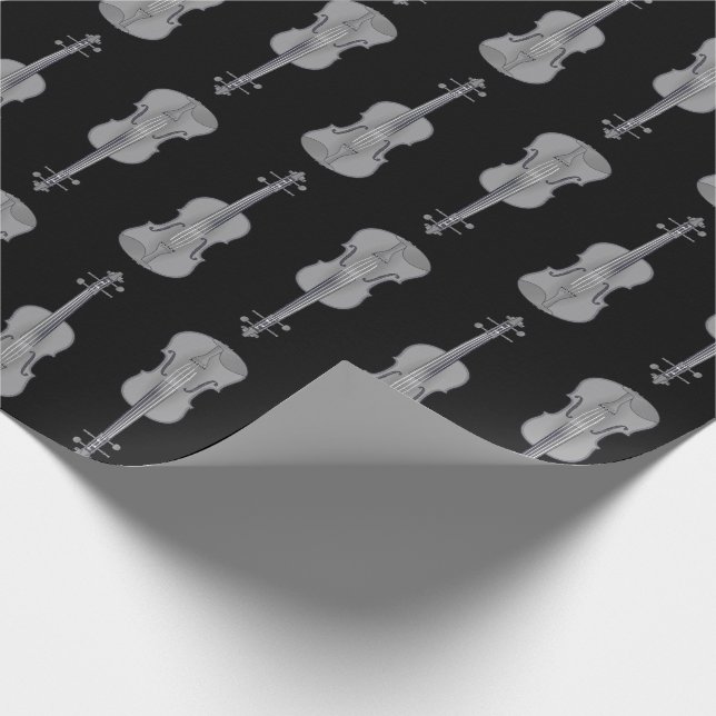 Papel De Presente Padrão de Violino - Prata e Preto (Ponta)