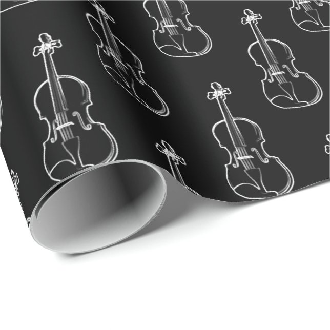 Papel De Presente Padrão de Violino - Preto e Branco (Ponta do rolo)