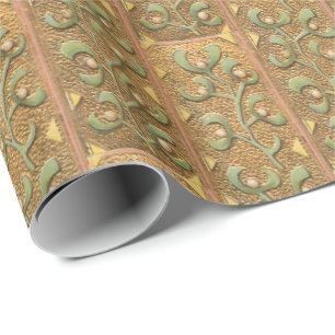 Papel De Presente Padrão de visco sobre Natal vintage em dourado