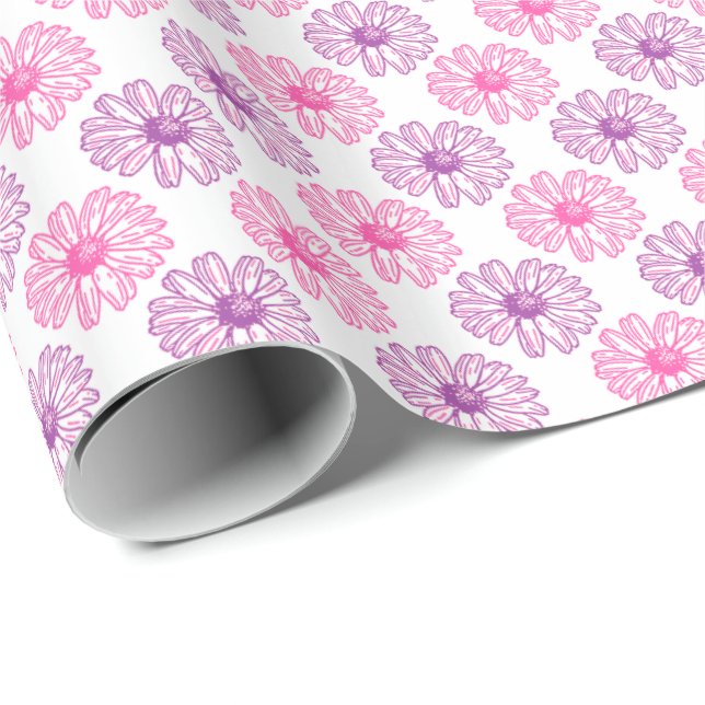 Papel De Presente Padrão de Visitas Roxo e Rosa (Ponta do rolo)
