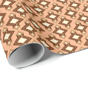 Papel De Presente Padrão de wallpaper Art Deco, Coral e Brown