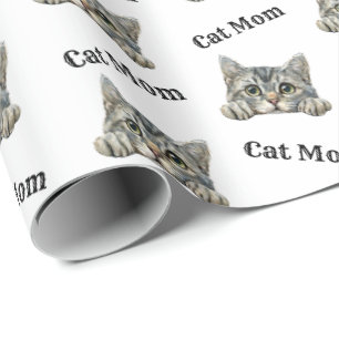 Papel De Presente Padrão de Watercolor American Curl de Mãe de Gato