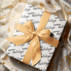 Papel De Presente Padrão de Wordart Feliz Natal Preto em Branco