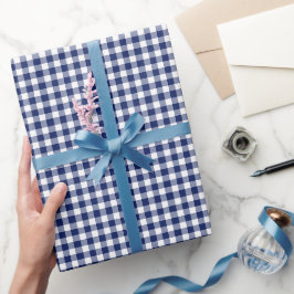 Papel De Presente Padrão de Xadrez Azul Marinho Gingham