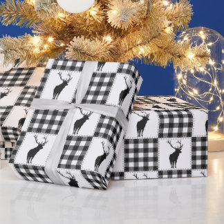 Papel De Presente Padrão de Xadrez de Búfalo com Veado Rústico da Fl