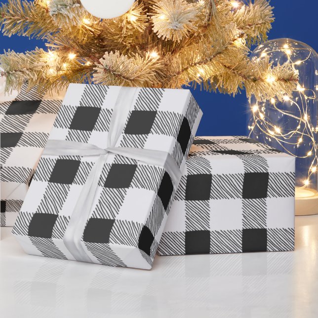 Papel De Presente Padrão de xadrez de búfalos desenhado preto-branco (Feriados)